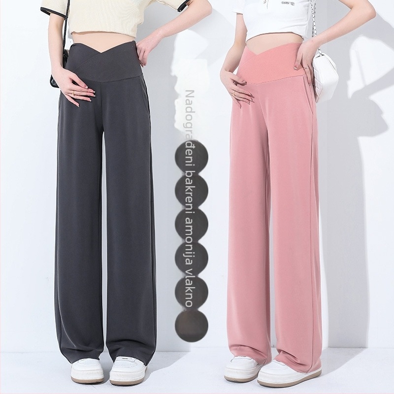 Trudničke hlače s visokim strukom, duge do poda, Cupro vlakno 50–70%, podrška trbuhu