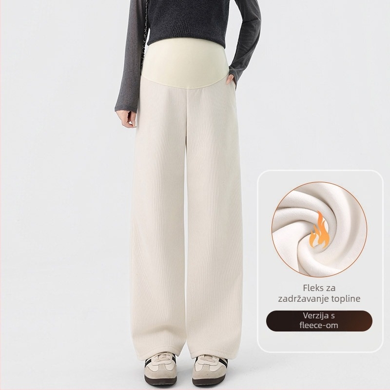 Trudničke hlače za jesen/zimu, flis unutra, široki kroj, udoban, podrška trbuhu, stil 2025