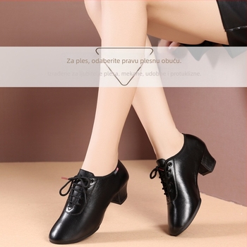 Ženske plesne cipele - Sintetička koža, gumeni potplat, srednja peta, prozračnost, apsorpcija šokova