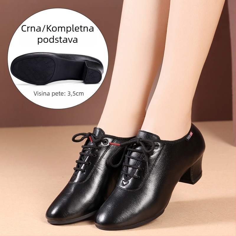 Ženske plesne cipele - Sintetička koža, gumeni potplat, srednja peta, prozračnost, apsorpcija šokova