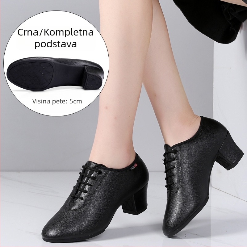 Ženske plesne cipele - Sintetička koža, gumeni potplat, srednja peta, prozračnost, apsorpcija šokova