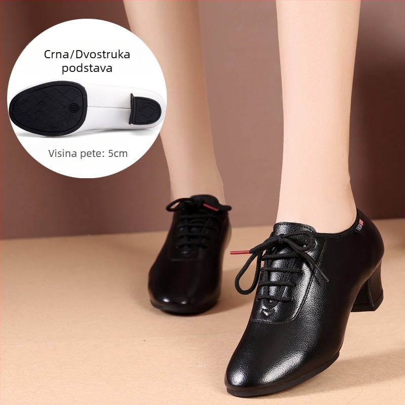 Ženske plesne cipele - Sintetička koža, gumeni potplat, srednja peta, prozračnost, apsorpcija šokova