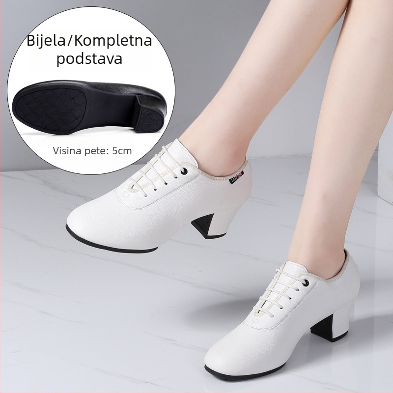 Ženske plesne cipele - Sintetička koža, gumeni potplat, srednja peta, prozračnost, apsorpcija šokova