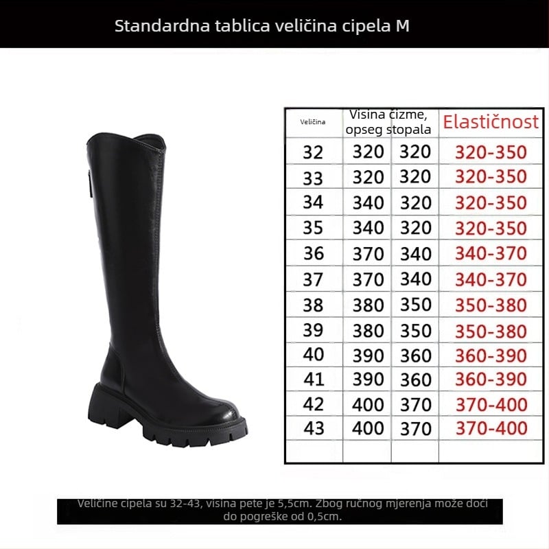 Čizme viteškog stila od prave kože; okrugli vrh; debeli pet; stražnji zatvarač; visok potkoljenica