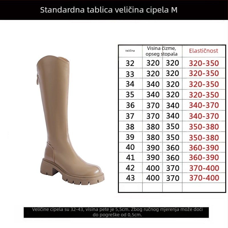 Čizme viteškog stila od prave kože; okrugli vrh; debeli pet; stražnji zatvarač; visok potkoljenica