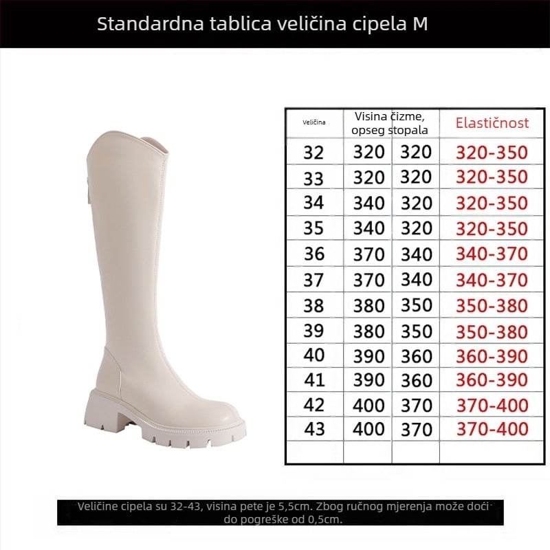 Čizme viteškog stila od prave kože; okrugli vrh; debeli pet; stražnji zatvarač; visok potkoljenica