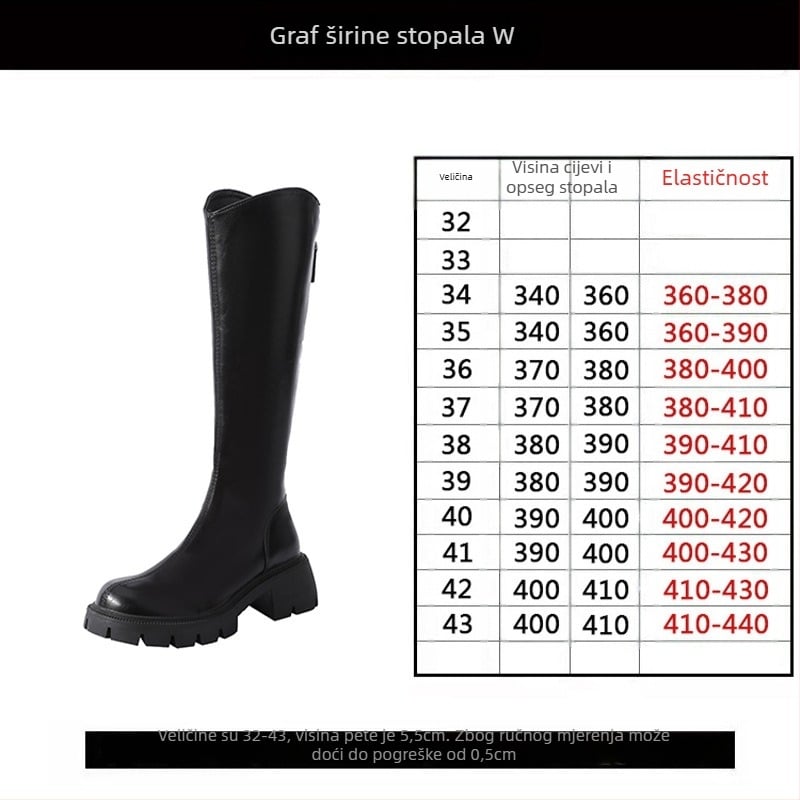 Čizme viteškog stila od prave kože; okrugli vrh; debeli pet; stražnji zatvarač; visok potkoljenica