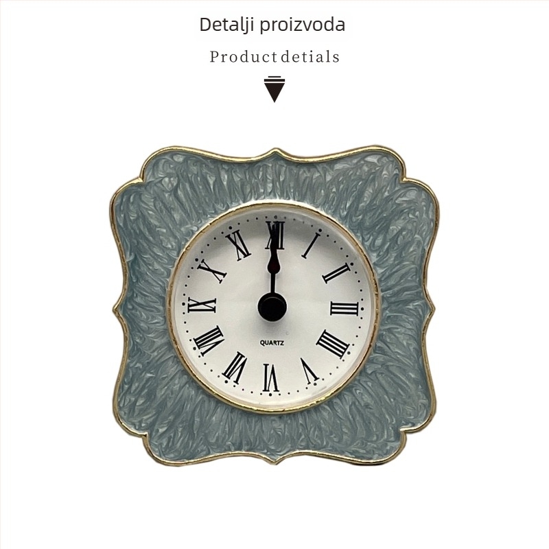 Mini emajlirani stolni sat, dekorativni retro metalni sat, mehanički pogon (Sun movement), jednostrani prikaz, 24-satna indikacija
