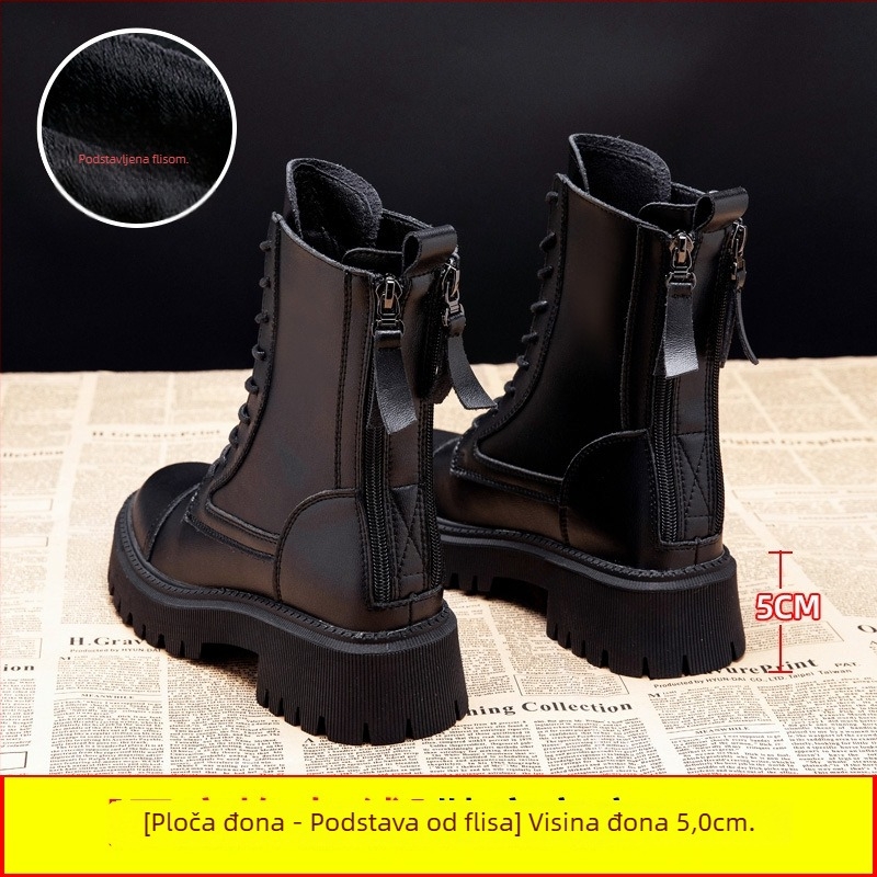 Ženske Martin čizme s debelim potplatom, gornji dio od dvostruke kože, gumeni potplat, latex ulošak, visina potpetice 6–8 cm, korejski stil