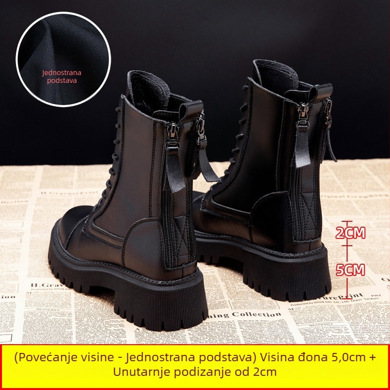 Ženske Martin čizme s debelim potplatom, gornji dio od dvostruke kože, gumeni potplat, latex ulošak, visina potpetice 6–8 cm, korejski stil