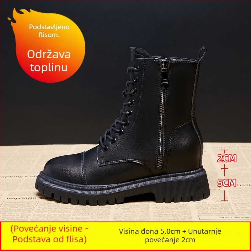 Ženske Martin čizme s debelim potplatom, gornji dio od dvostruke kože, gumeni potplat, latex ulošak, visina potpetice 6–8 cm, korejski stil