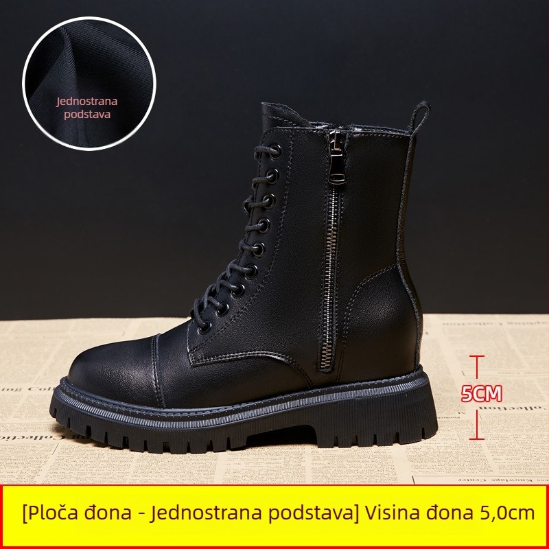 Ženske Martin čizme s debelim potplatom, gornji dio od dvostruke kože, gumeni potplat, latex ulošak, visina potpetice 6–8 cm, korejski stil