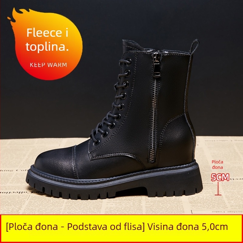 Ženske Martin čizme s debelim potplatom, gornji dio od dvostruke kože, gumeni potplat, latex ulošak, visina potpetice 6–8 cm, korejski stil
