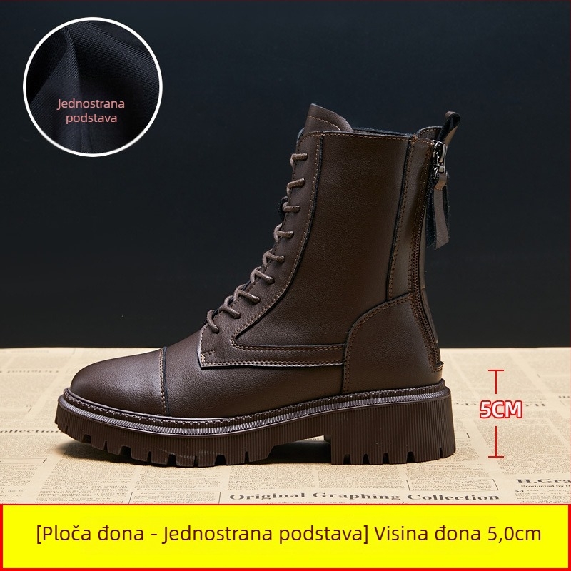 Ženske Martin čizme s debelim potplatom, gornji dio od dvostruke kože, gumeni potplat, latex ulošak, visina potpetice 6–8 cm, korejski stil