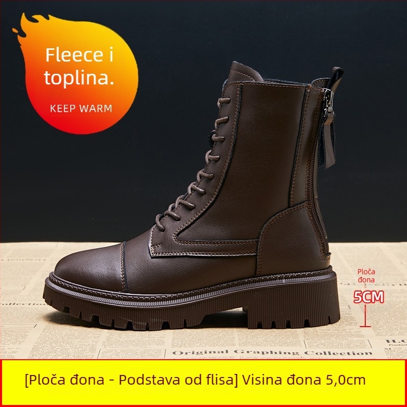 Ženske Martin čizme s debelim potplatom, gornji dio od dvostruke kože, gumeni potplat, latex ulošak, visina potpetice 6–8 cm, korejski stil