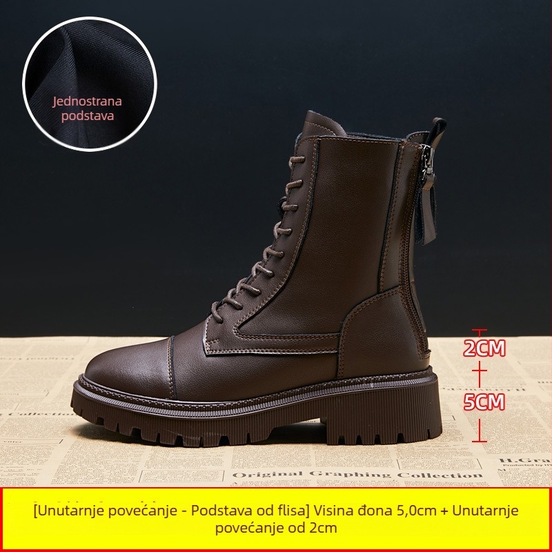 Ženske Martin čizme s debelim potplatom, gornji dio od dvostruke kože, gumeni potplat, latex ulošak, visina potpetice 6–8 cm, korejski stil