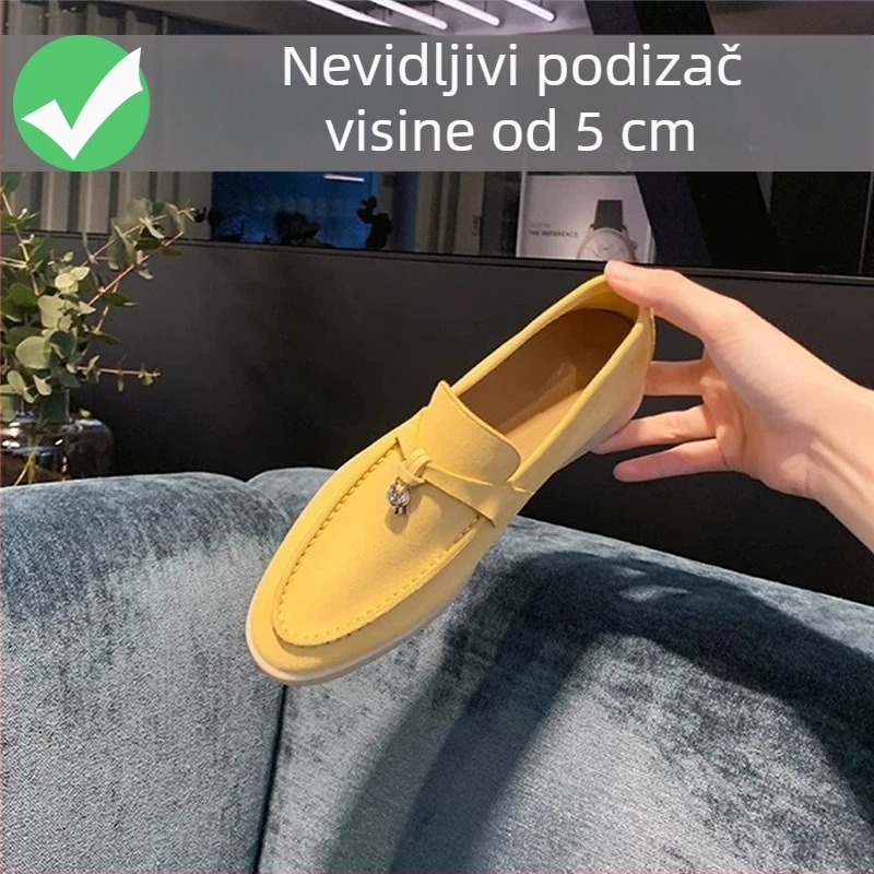 Ženske slip-on mokasine s resicama i kopčom, skrivena visina, okrugli vrh, gornji dio od mikrovlakana, gumeni potplat, mikrovlaknena uložak