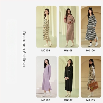 Ženska duga noćna haljina, 100% pamuk, okrugli ovratnik, dugi rukavi, labavo krojena, za kućnu upotrebu, jesen