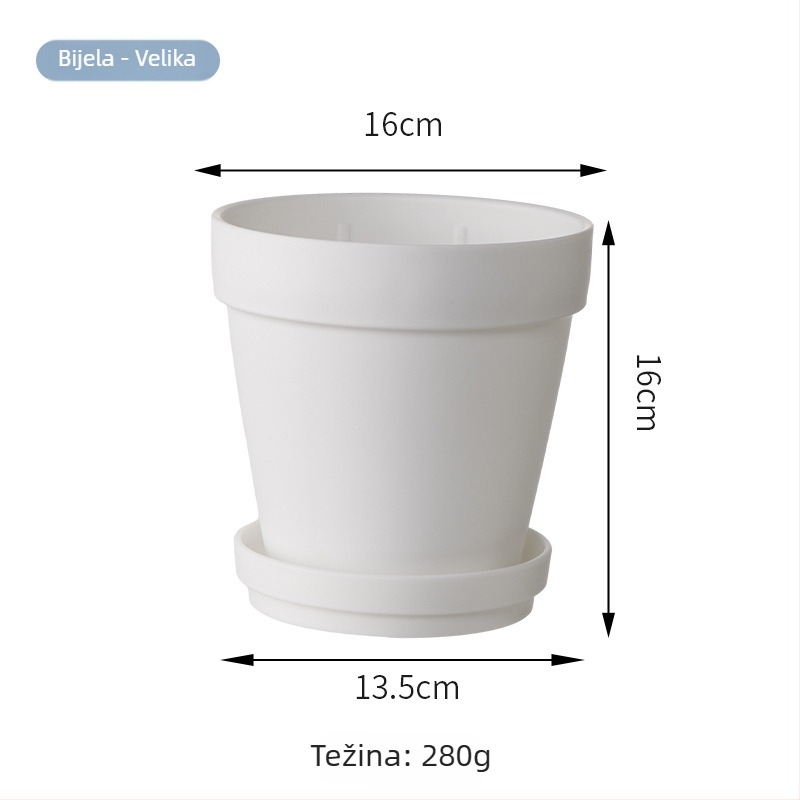 Plastični lonac za cvijeće s jednostavnim dizajnom, za stolnu ili podnu upotrebu, pogodan za ured i kućno vrtlarenje.