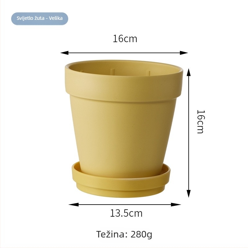 Plastični lonac za cvijeće s jednostavnim dizajnom, za stolnu ili podnu upotrebu, pogodan za ured i kućno vrtlarenje.