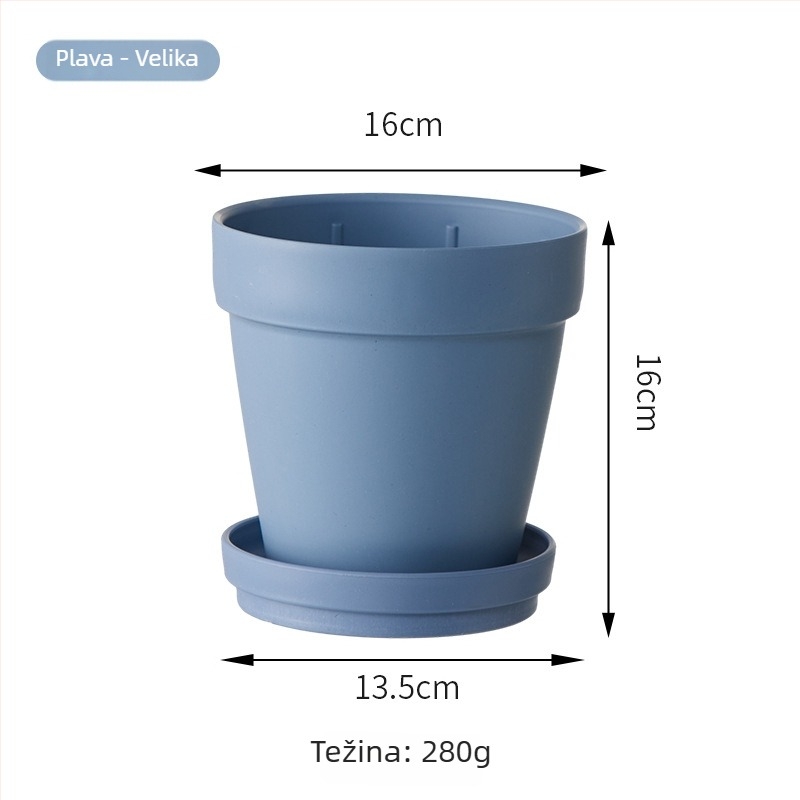 Plastični lonac za cvijeće s jednostavnim dizajnom, za stolnu ili podnu upotrebu, pogodan za ured i kućno vrtlarenje.