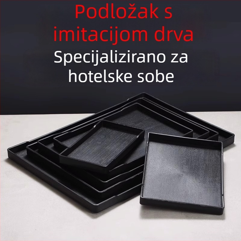 Hotelski pladanj - PP plast, imitacija drveta, pravokutni, protuklizni, za čaše i skladištenje kozmetike, s ispisom logotipa