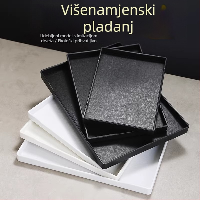 Hotelski pladanj - PP plast, imitacija drveta, pravokutni, protuklizni, za čaše i skladištenje kozmetike, s ispisom logotipa