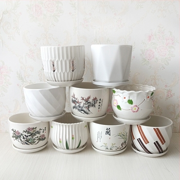 Ceramicna saksija s pladnjem, glazirana decal i Roller Decal proces; pogodna za stolnu, podnu ili kombiniranu upotrebu; čvrsta i otporna na koroziju, ne deformira se
