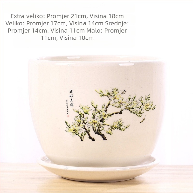 Ceramicna saksija s pladnjem, glazirana decal i Roller Decal proces; pogodna za stolnu, podnu ili kombiniranu upotrebu; čvrsta i otporna na koroziju, ne deformira se