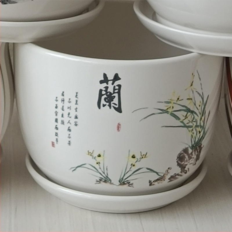 Ceramicna saksija s pladnjem, glazirana decal i Roller Decal proces; pogodna za stolnu, podnu ili kombiniranu upotrebu; čvrsta i otporna na koroziju, ne deformira se