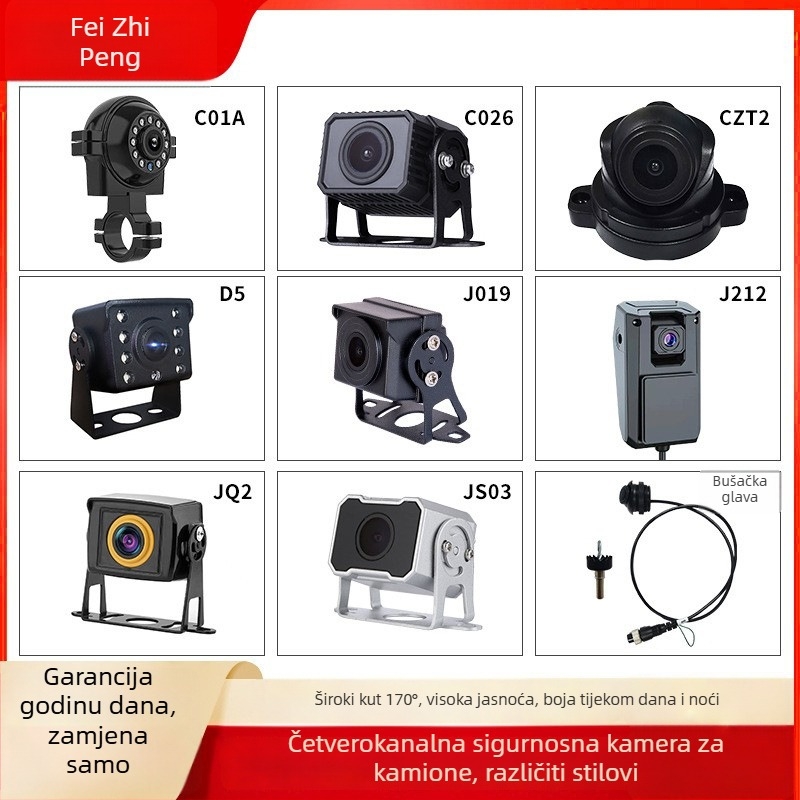 Kamionska četverokanalska AHD kamera za stražnji prikaz, širok kut 180°, 1080P/720P, noćni prikaz u boji