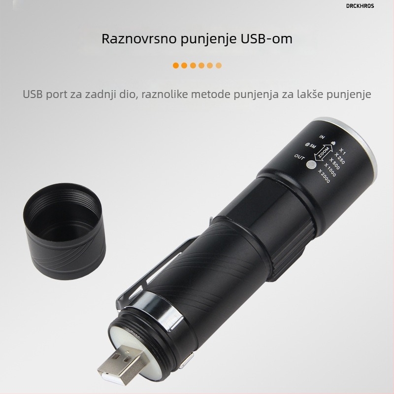 Prednje svjetlo za bicikl USB punjivo, teleskopska LED, mini aluminijsko kućište za noćnu vožnju