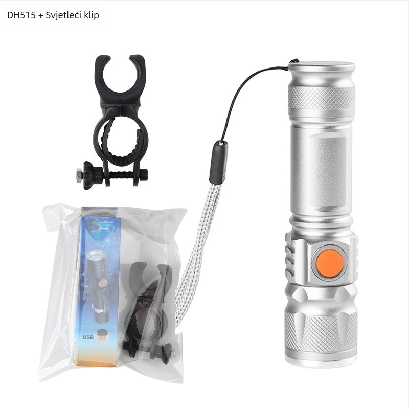 Prednje svjetlo za bicikl USB punjivo, teleskopska LED, mini aluminijsko kućište za noćnu vožnju