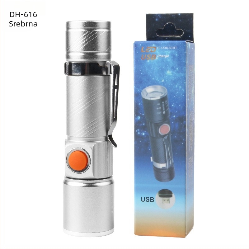 Prednje svjetlo za bicikl USB punjivo, teleskopska LED, mini aluminijsko kućište za noćnu vožnju