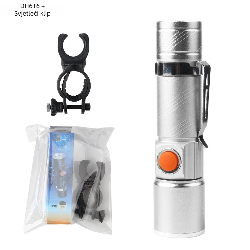 Prednje svjetlo za bicikl USB punjivo, teleskopska LED, mini aluminijsko kućište za noćnu vožnju