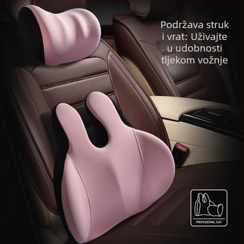 Automobilska jastučnica za glavu i lumbalnu potporu s memorijskom pjenom, jastuk za vrat i ramena, dizajn s ušima zeca