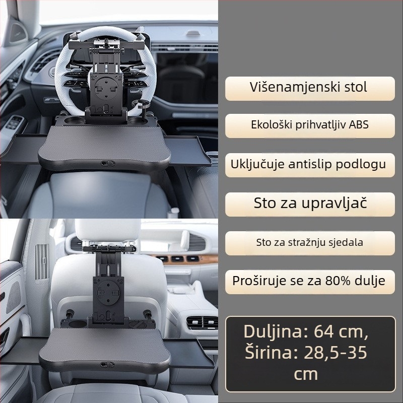 Waytogrow Automobilski stol za jelo s 360° rotacijom za stražnju stranu sjedala — ABS, sklopna ploča stola i držač za napitke, model A08