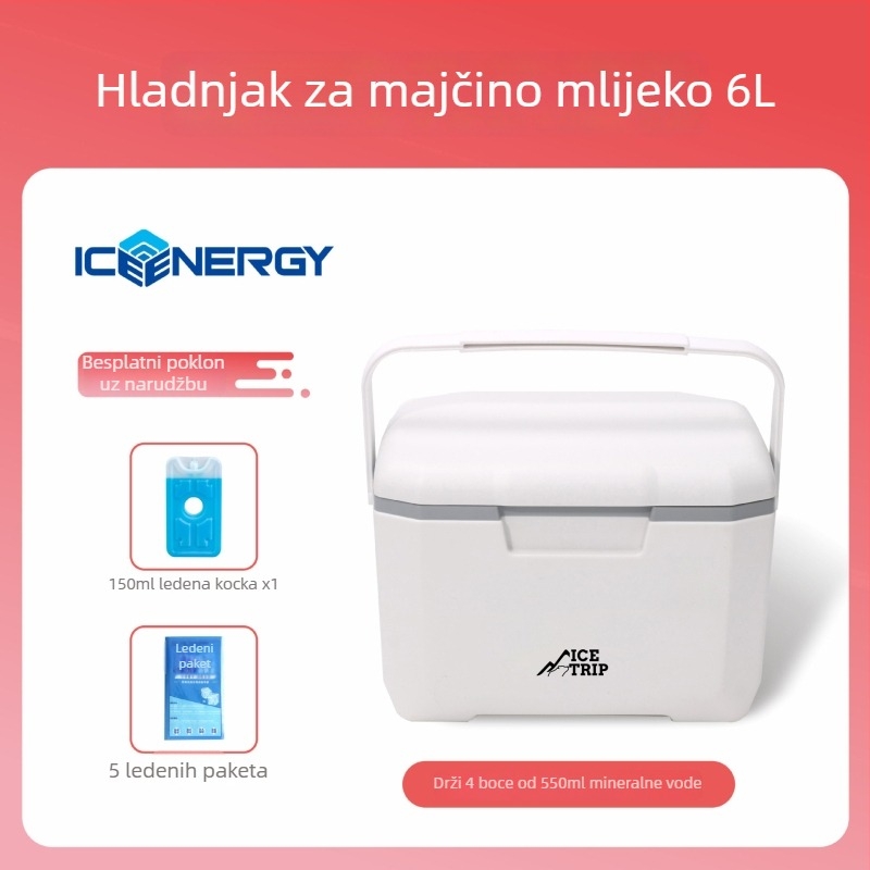 Prijenosni izolirani hladnjak za pohranu majčinog mlijeka i cjepiva — Ice Energy, plastični, kapacitet 6–28 L, težina 1,82 kg, održava hladnoću