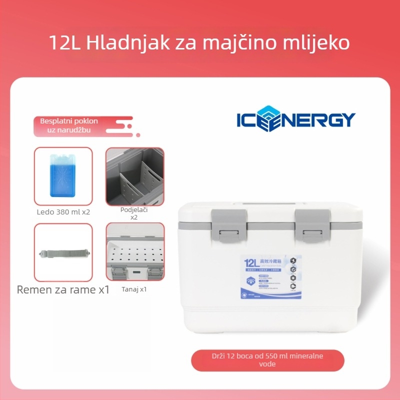 Prijenosni izolirani hladnjak za pohranu majčinog mlijeka i cjepiva — Ice Energy, plastični, kapacitet 6–28 L, težina 1,82 kg, održava hladnoću