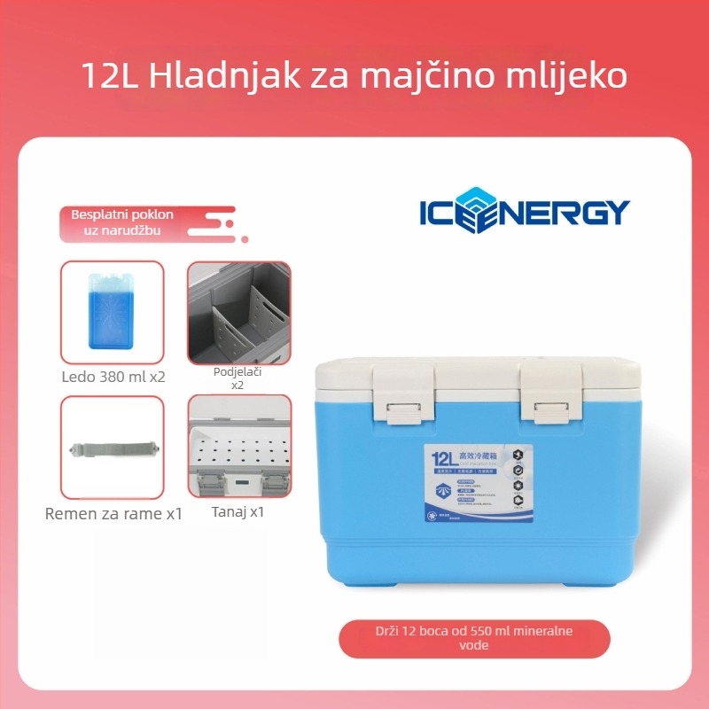 Prijenosni izolirani hladnjak za pohranu majčinog mlijeka i cjepiva — Ice Energy, plastični, kapacitet 6–28 L, težina 1,82 kg, održava hladnoću