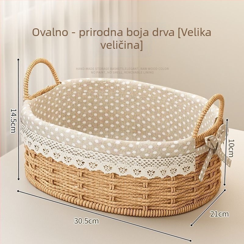 Kovana kosara od ratana za ključeve i daljinske upravljače, stolni organizator i grickice, pleteni ulazni koš, kapacitet 18 L, japanski stil, metalna konstrukcija, moguć ispis logotipa