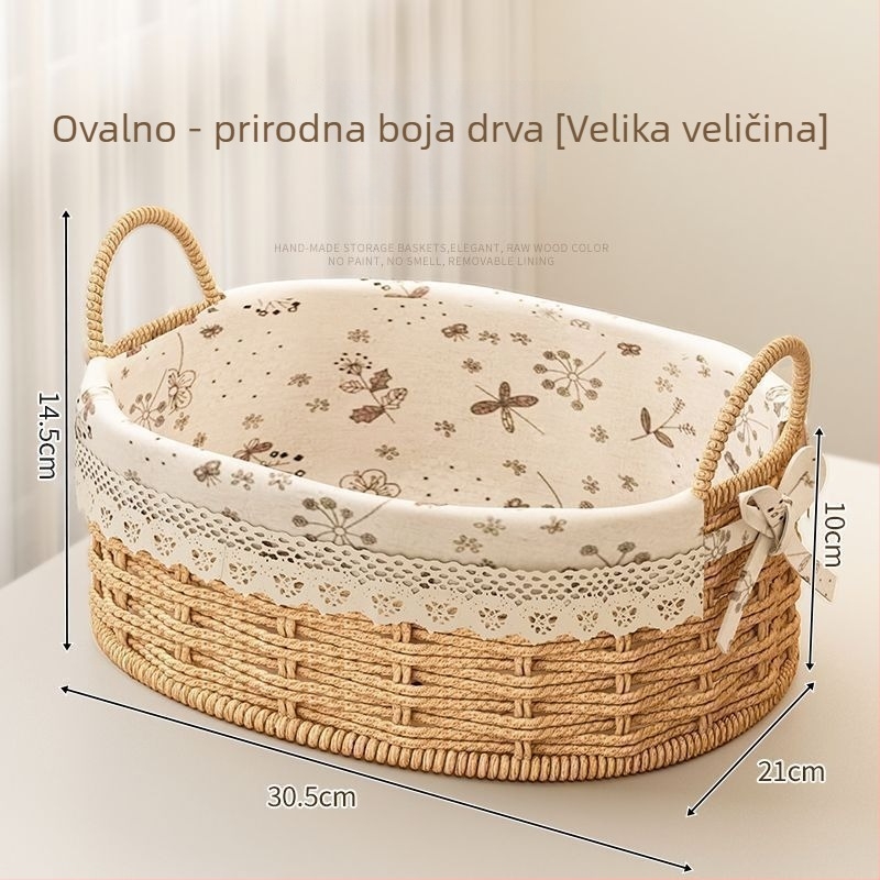 Kovana kosara od ratana za ključeve i daljinske upravljače, stolni organizator i grickice, pleteni ulazni koš, kapacitet 18 L, japanski stil, metalna konstrukcija, moguć ispis logotipa