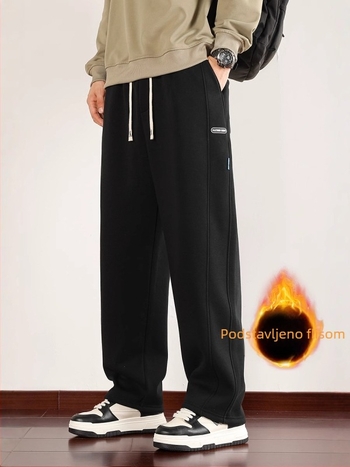 Muške casual hlače plus veličine, s fleeceom, ravni kroj, udobne, dugačke zimske hlače
