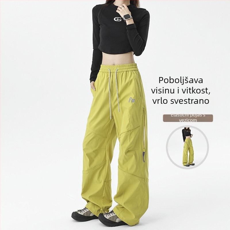Hlače američkog stila desantnih vojnika, unisex, s flecom iznutra, opušten kroj, ravne i široke nogavice, sportske hlače za tinejdžere