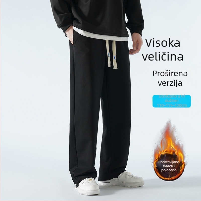 Casual sports hlače za tinejdžere s fleece materijalom, pamut-mješavina, prugasti uzorak, srednji pojas, pojas i vezivanje za zatvaranje, opušten kroj, zimska sezona