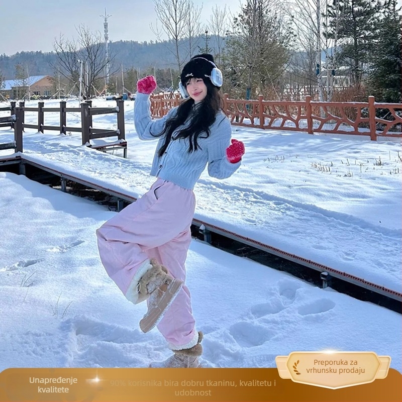 Ženske hlače za skijanje s flisom, najlonskim punjenjem, otporne na vjetar i tople do -40°C