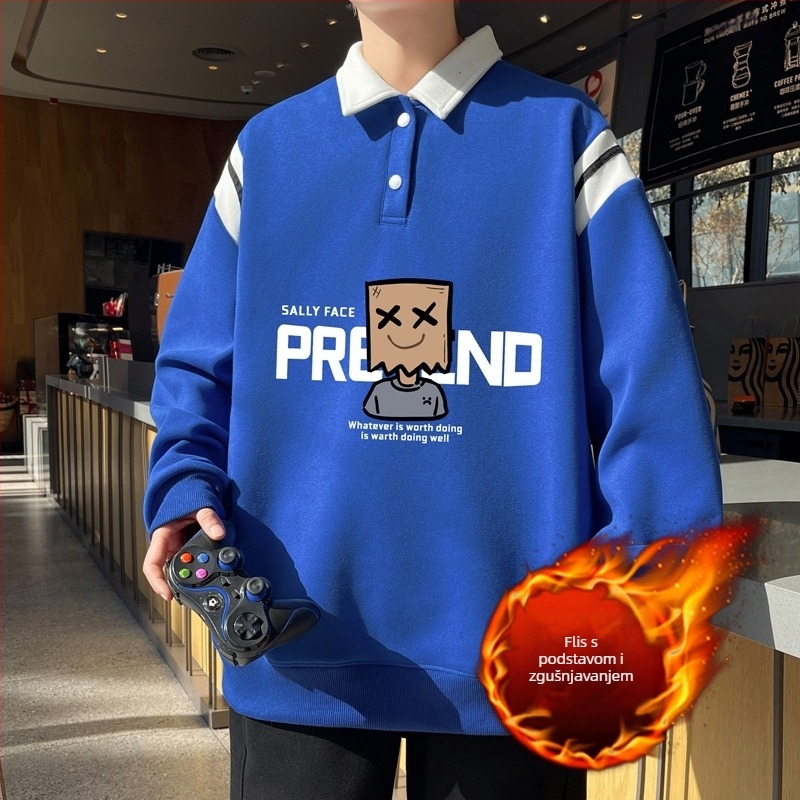 Polo dukserica s ovratnikom, flis podstava i unutarnja vunena izolacija, dugi rukavi, širok kroj, zimski model