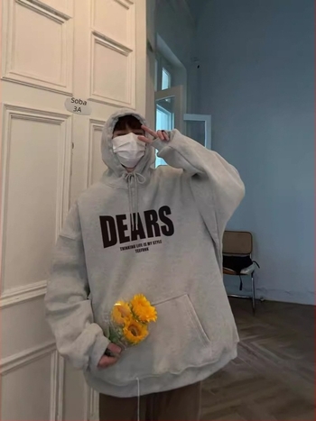 Korejskog stila široka mikina sa zatvaračem i tiskom slova na debelom poliesteru (70% poliester)