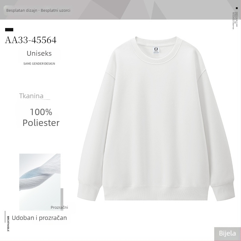 Džemper s okruglim vratom, dugi rukavi, 100% poliester, 230 g, bez kapucne, zimska kolekcija 2025