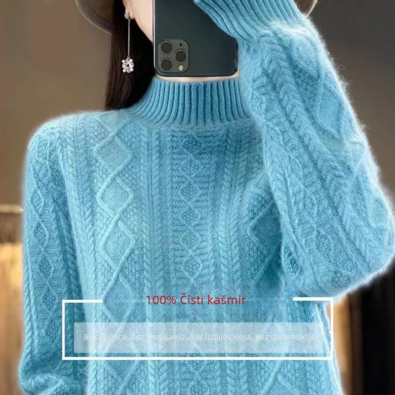 Pleteni džemper od Ice Silk, rukavi princeze, ovratnik polu-visoki, standardne debljine (Ice Silk; rukavi princeze; ovratnik polu-visoki; standardne debljine)